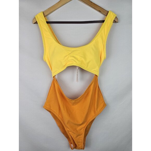 Ekouaer Women's Swimsuit Size Large Yellow Orange Center Cut Out One Piece Swim - Picture 7 of 7
